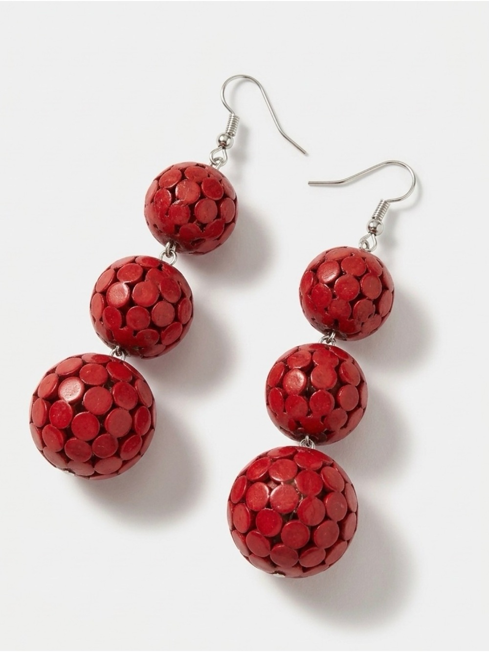 Red Triple-Bead Drop Earrings NWT